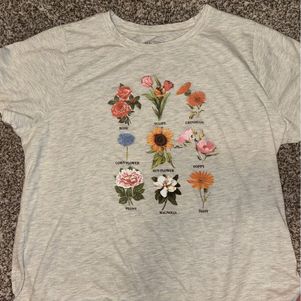 Mighty Fine Gray Floral Graphic Tee
